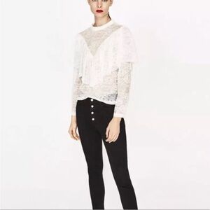 Zara frilled lace stretchy ruffle top blouse